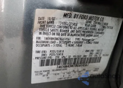 2005 Mercury Sable Premier from USA, damaged, VIN 1MEHM43W78G614561